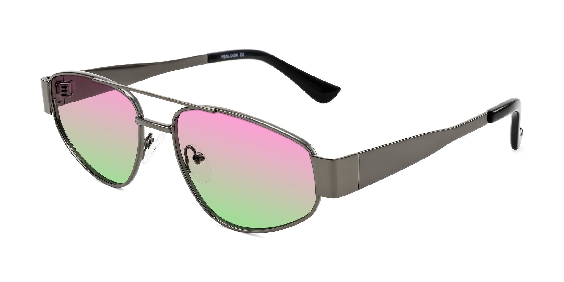 Angle of Runoz in Gunmetal with Pink / Green Gradient Lenses
