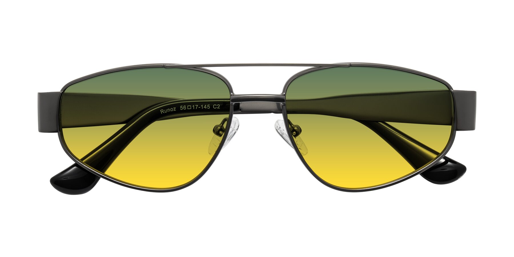 Folded Front of Runoz in Gunmetal with Green / Yellow Gradient Lenses