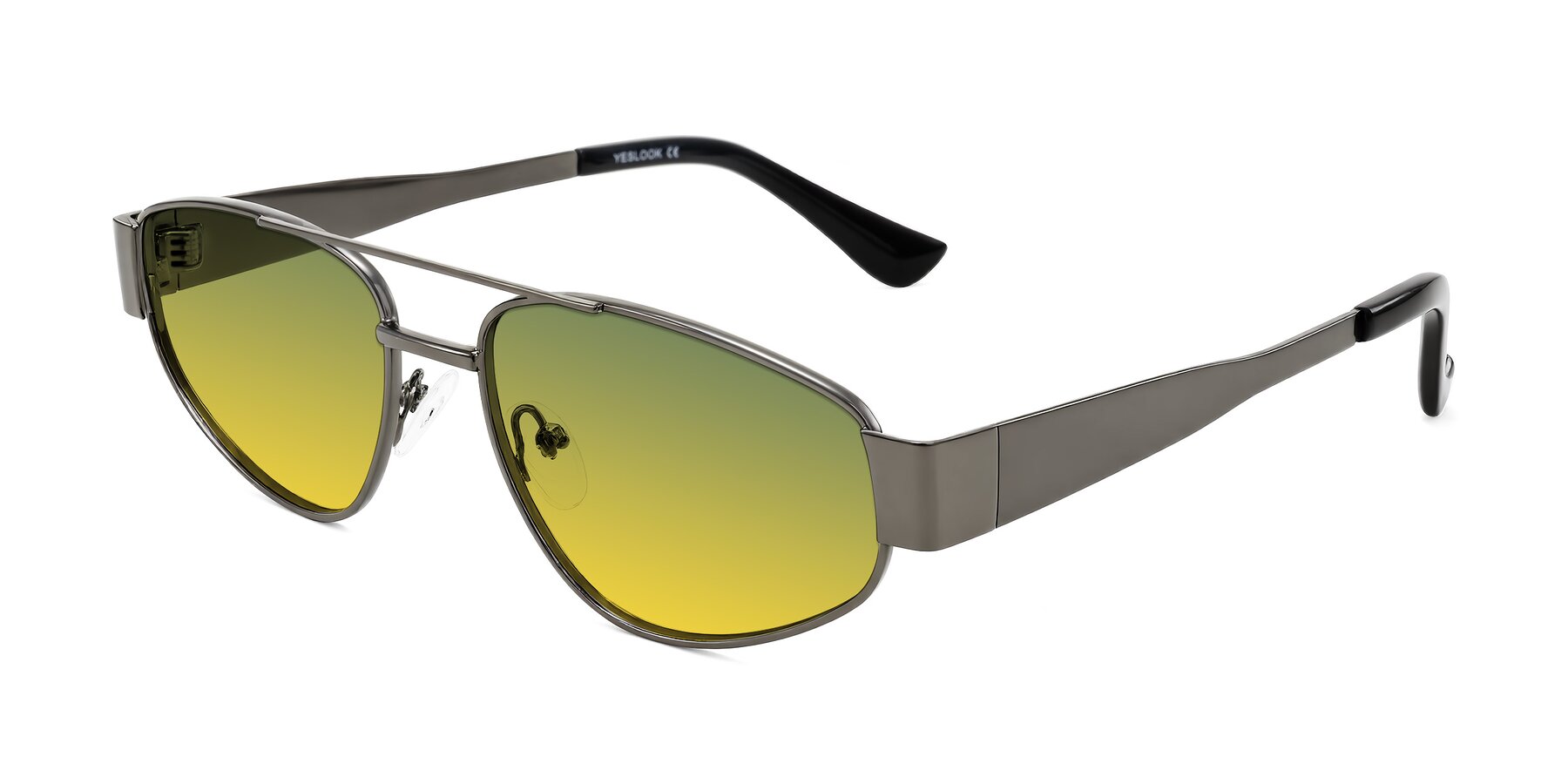 Angle of Runoz in Gunmetal with Green / Yellow Gradient Lenses
