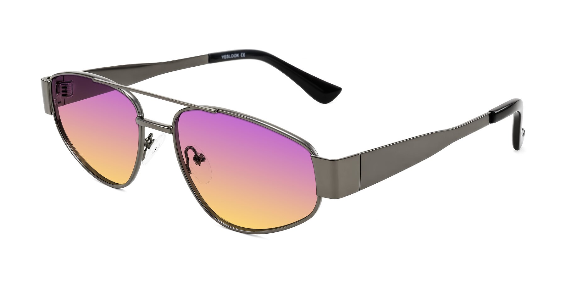 Angle of Runoz in Gunmetal with Purple / Yellow Gradient Lenses