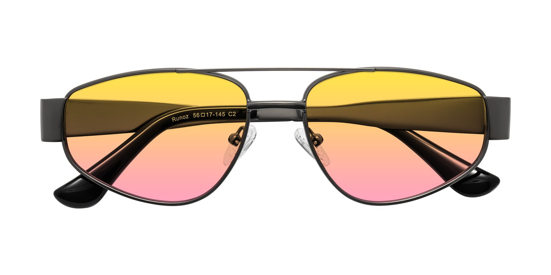 Folded Front of Runoz in Gunmetal with Yellow / Pink Gradient Lenses