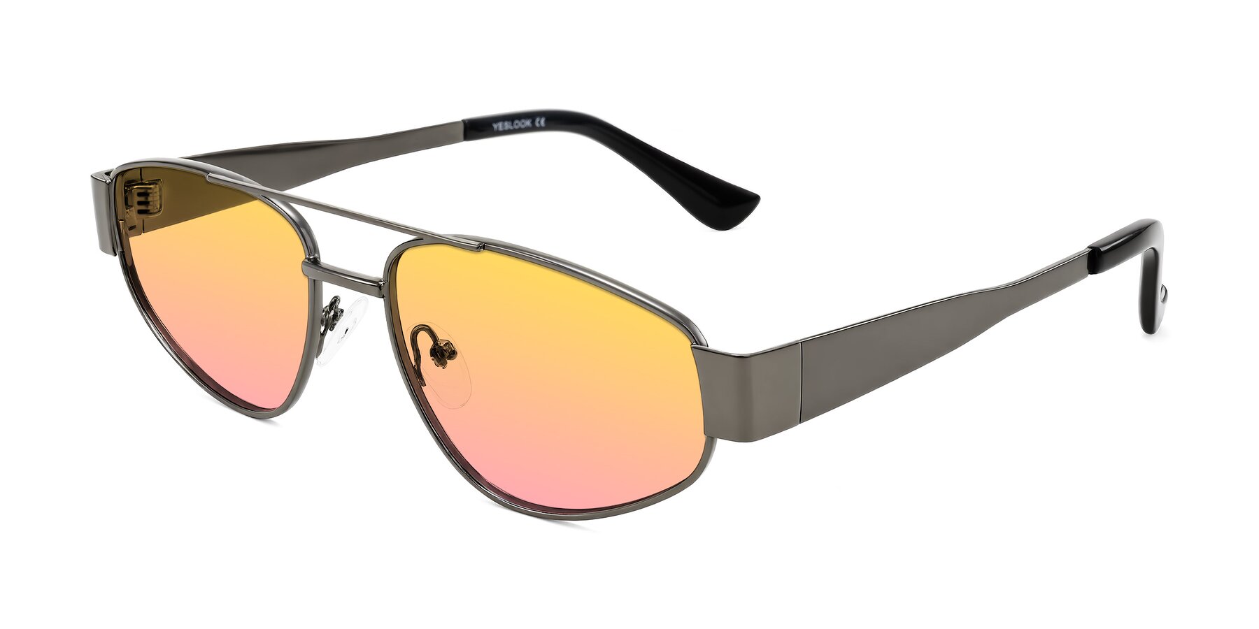 Angle of Runoz in Gunmetal with Yellow / Pink Gradient Lenses