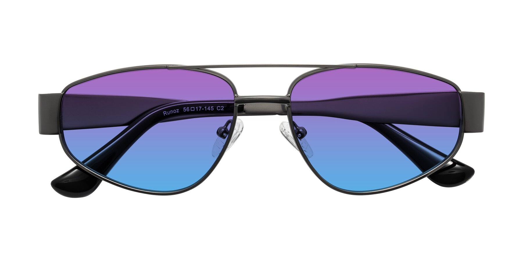 Folded Front of Runoz in Gunmetal with Purple / Blue Gradient Lenses