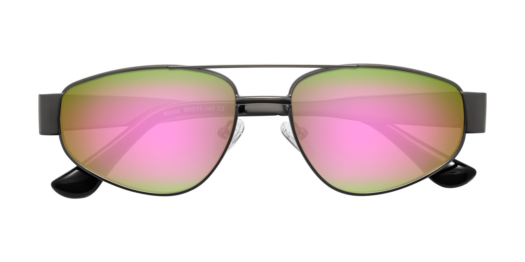 Folded Front of Runoz in Gunmetal with Pink Mirrored Lenses