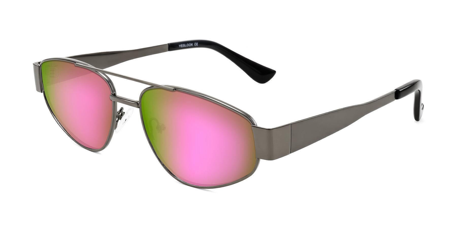 Angle of Runoz in Gunmetal with Pink Mirrored Lenses