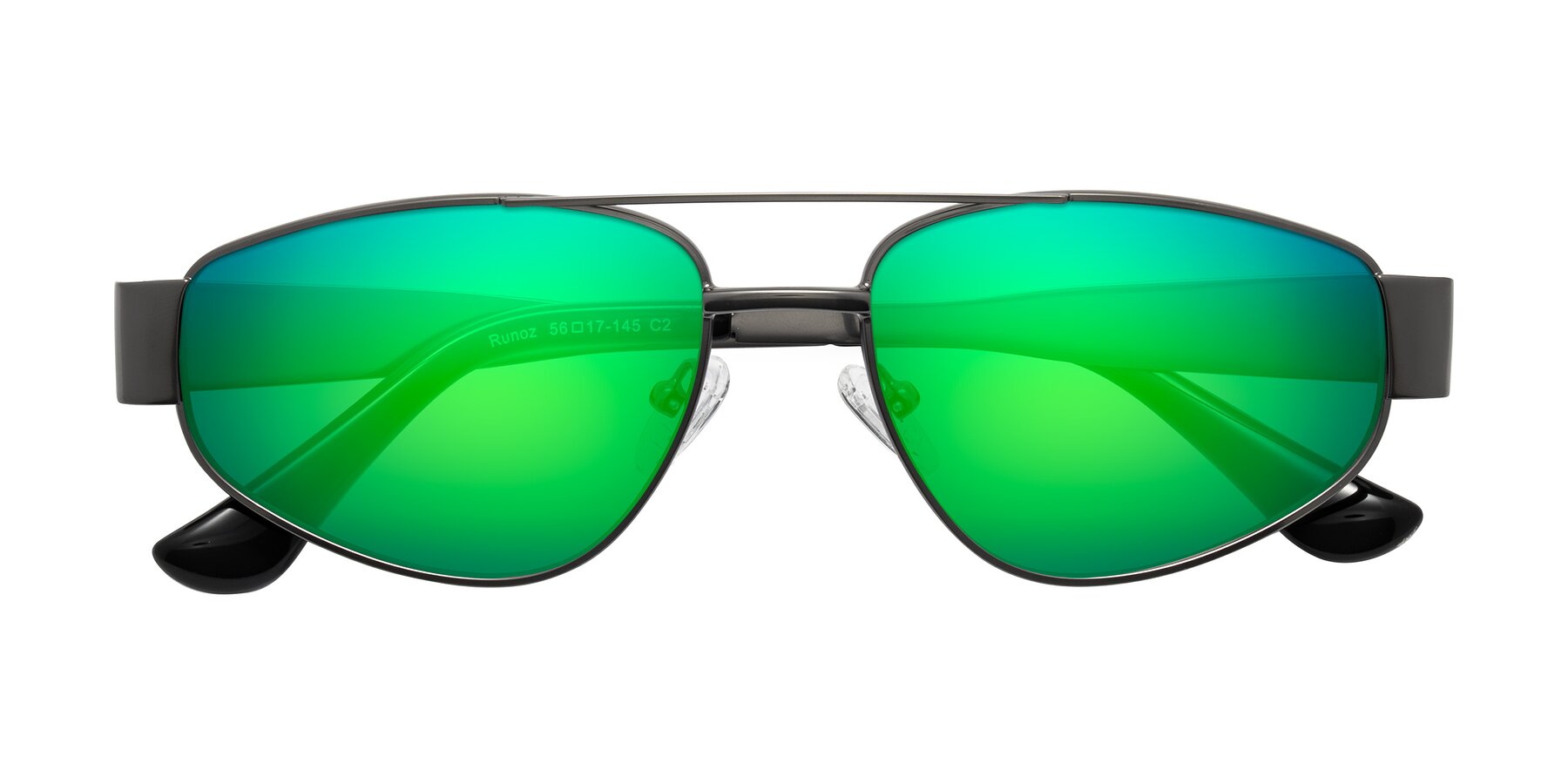 Folded Front of Runoz in Gunmetal with Green Mirrored Lenses