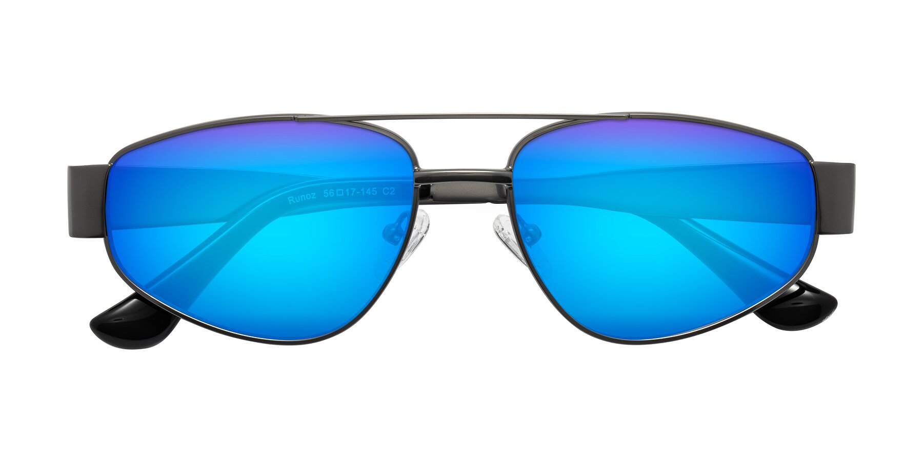 Folded Front of Runoz in Gunmetal with Blue Mirrored Lenses