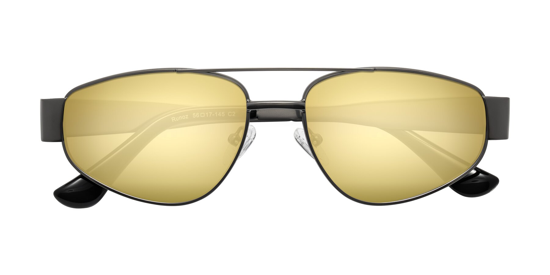 Folded Front of Runoz in Gunmetal with Gold Mirrored Lenses