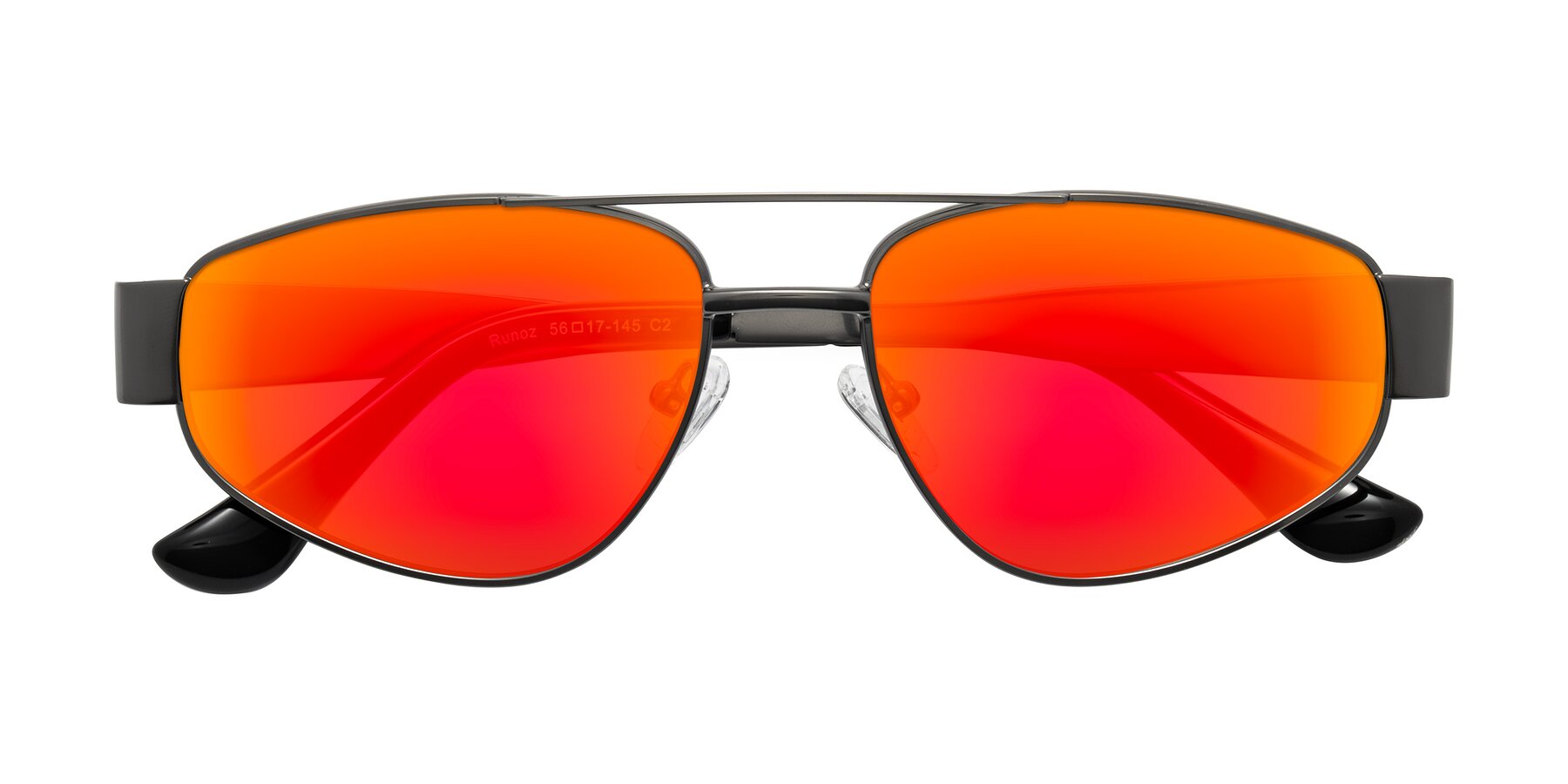 Folded Front of Runoz in Gunmetal with Red Gold Mirrored Lenses