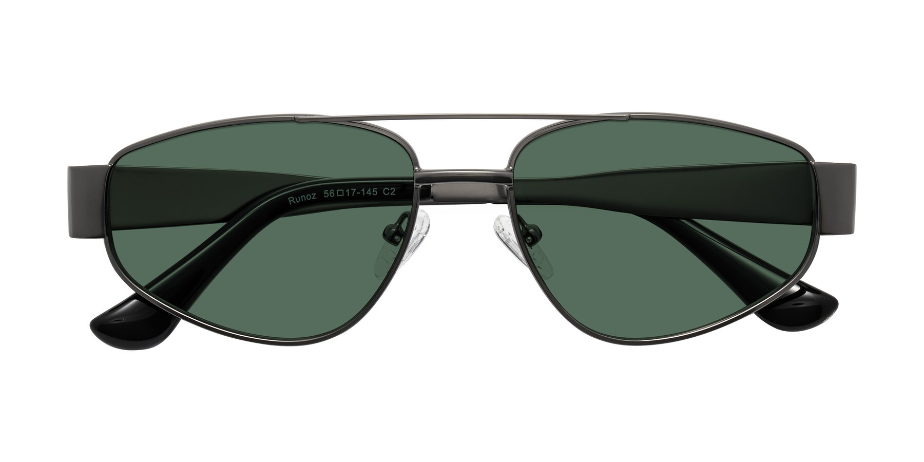 Folded Front of Runoz in Gunmetal with Green Polarized Lenses