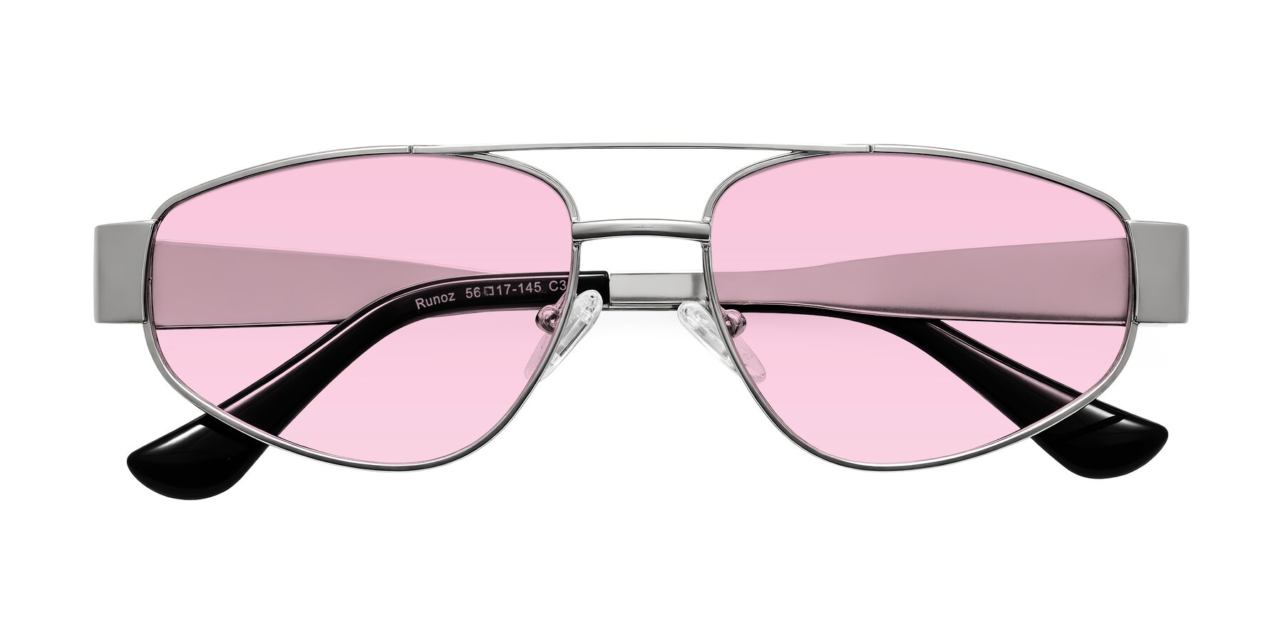 Folded Front of Runoz in Silver with Light Pink Tinted Lenses