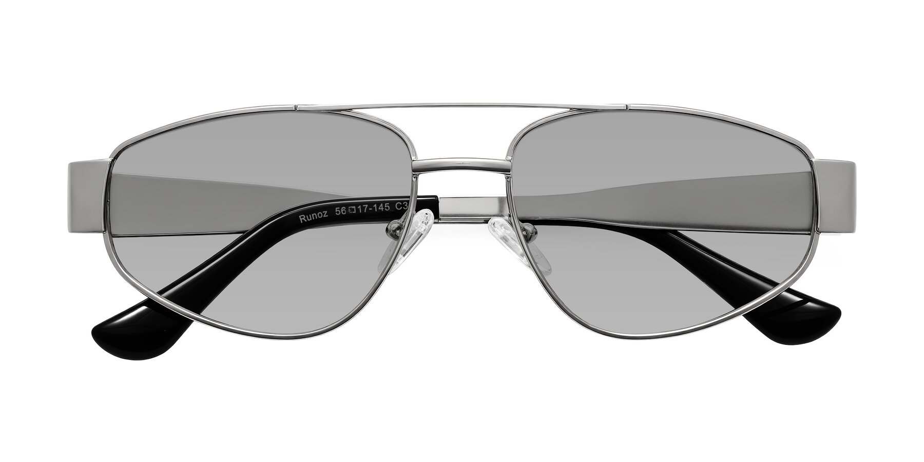 Folded Front of Runoz in Silver with Light Gray Tinted Lenses