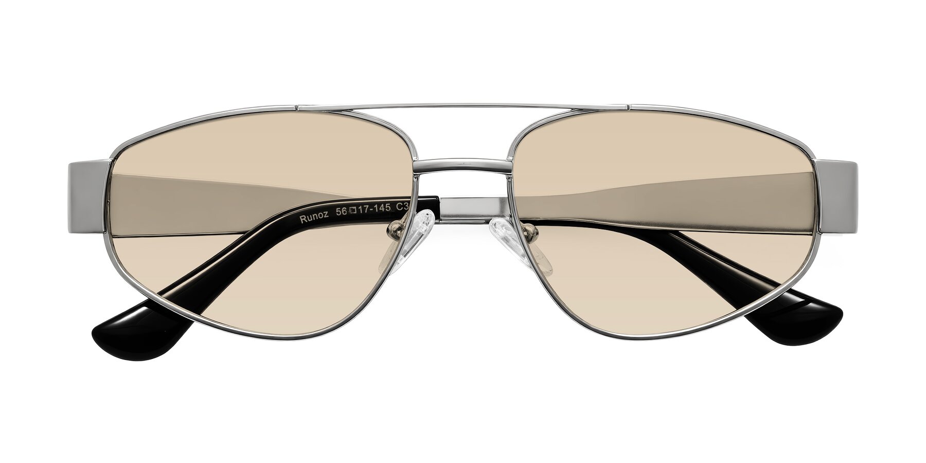 Folded Front of Runoz in Silver with Light Brown Tinted Lenses