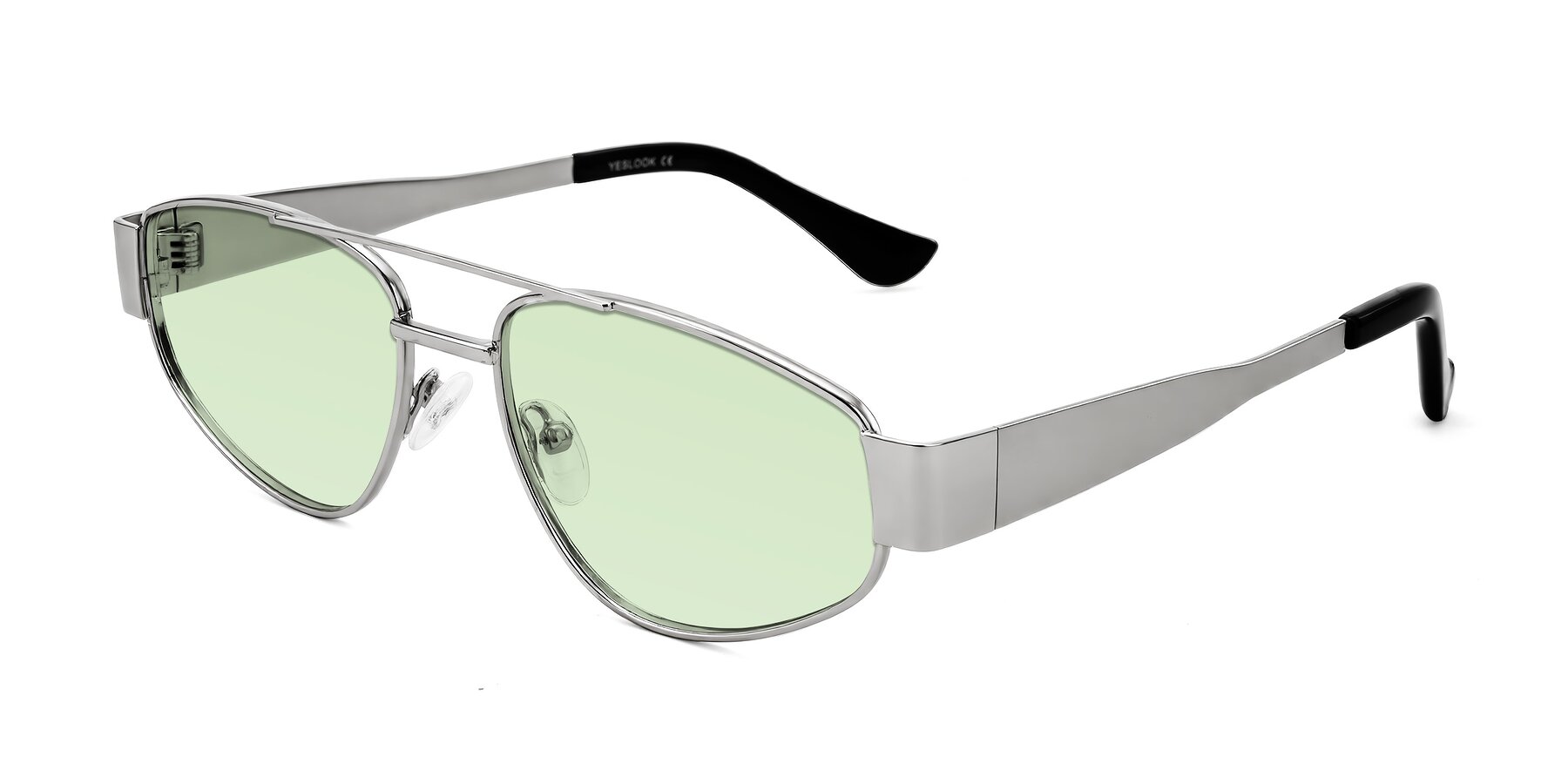 Angle of Runoz in Silver with Light Green Tinted Lenses