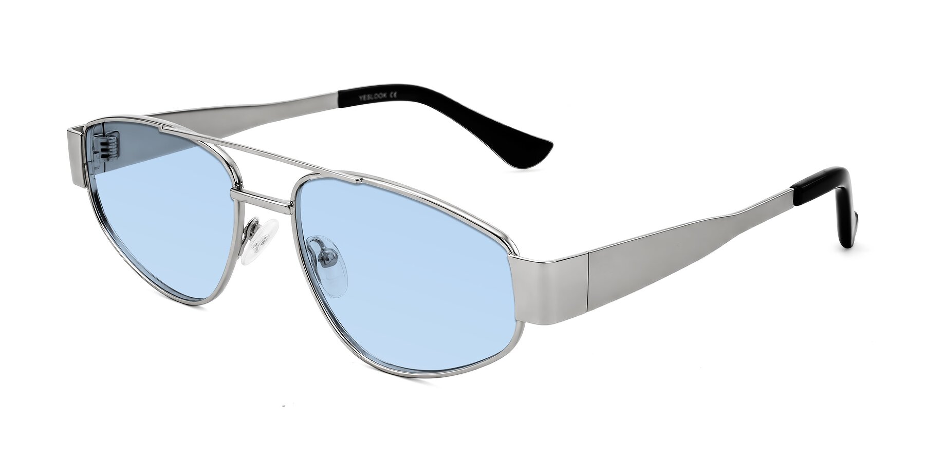 Angle of Runoz in Silver with Light Blue Tinted Lenses