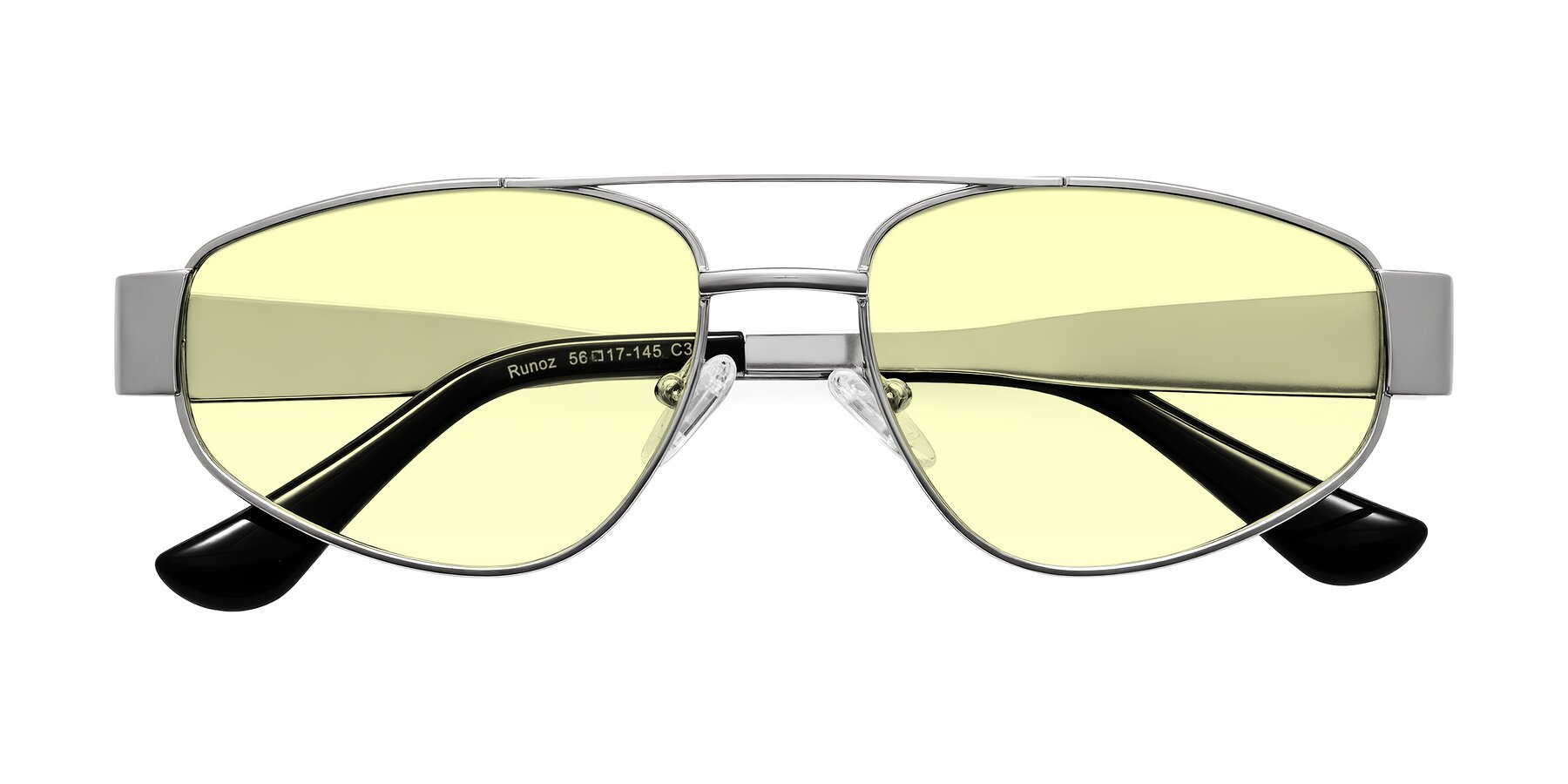 Folded Front of Runoz in Silver with Light Yellow Tinted Lenses