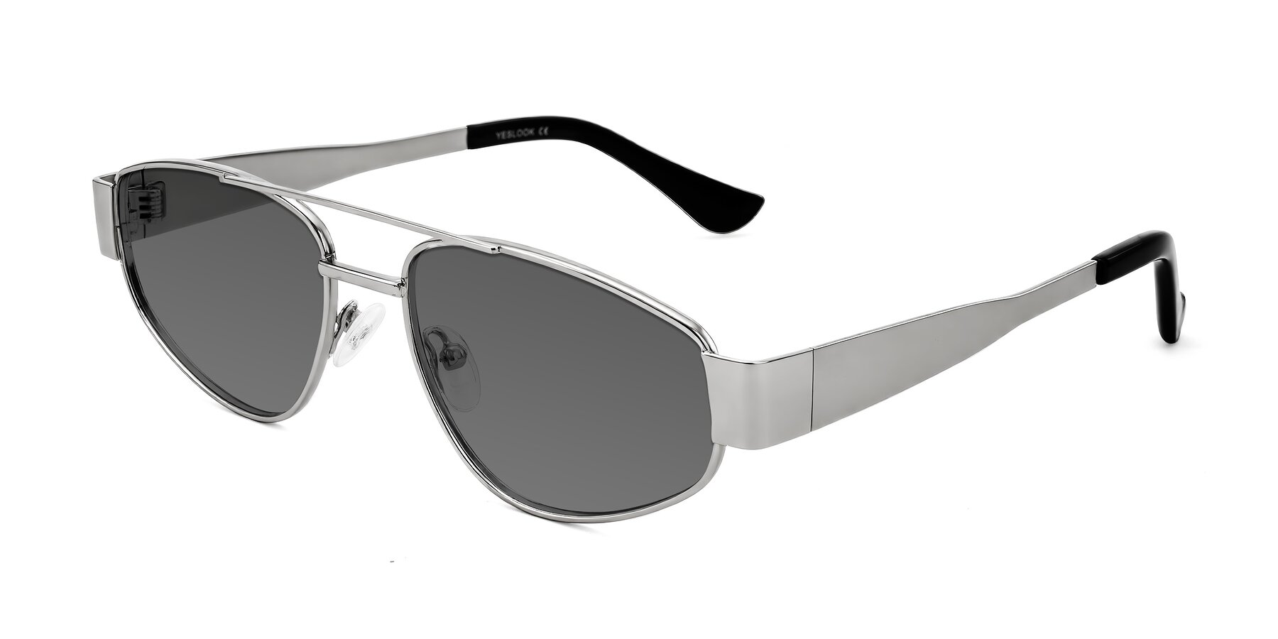 Angle of Runoz in Silver with Medium Gray Tinted Lenses