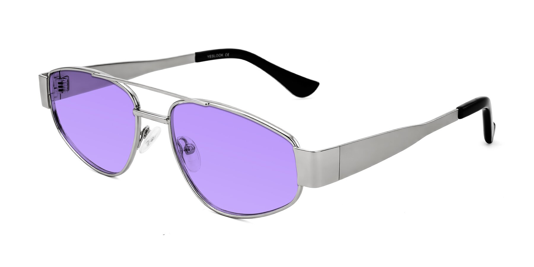 Angle of Runoz in Silver with Medium Purple Tinted Lenses