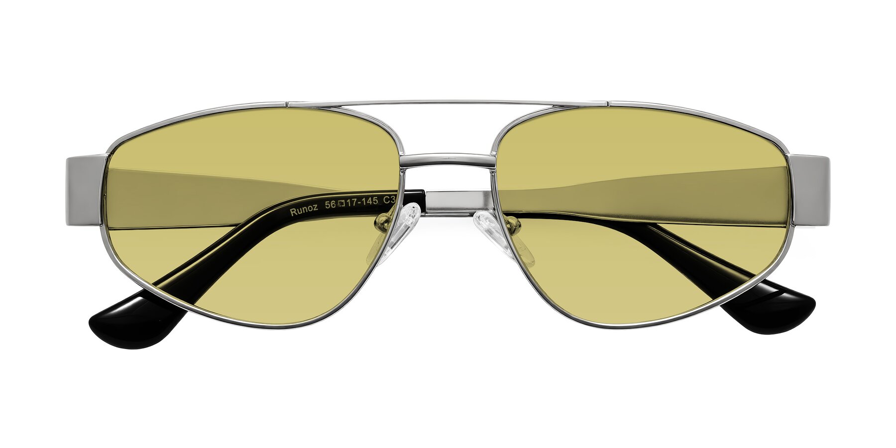 Folded Front of Runoz in Silver with Medium Champagne Tinted Lenses
