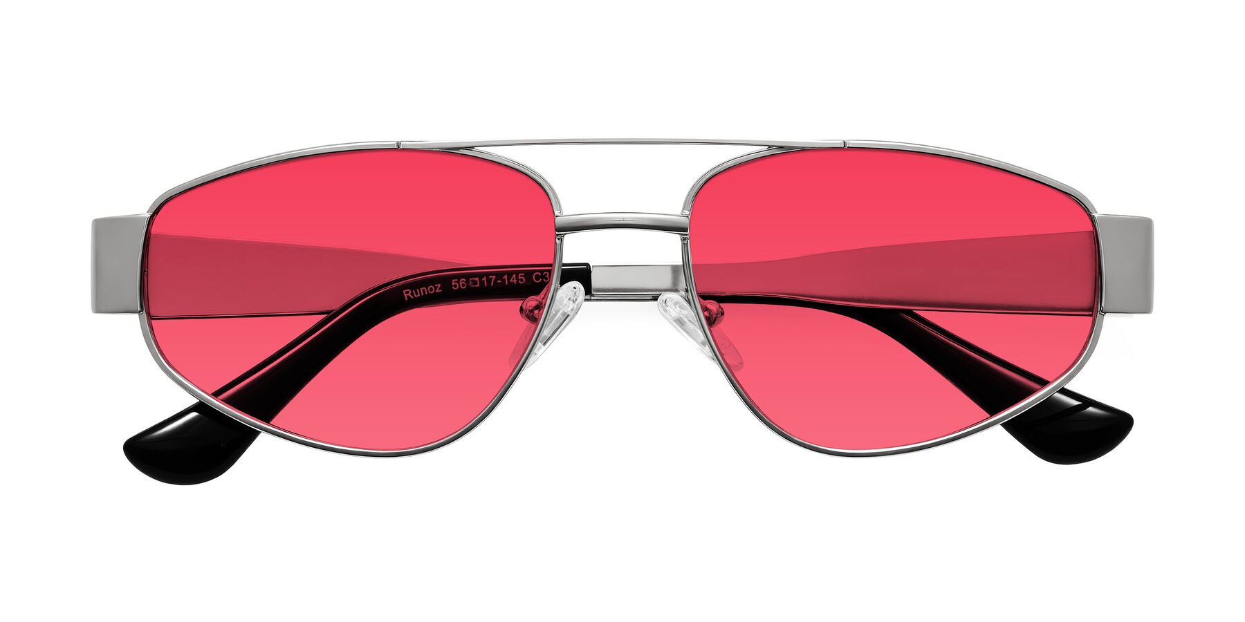Folded Front of Runoz in Silver with Red Tinted Lenses