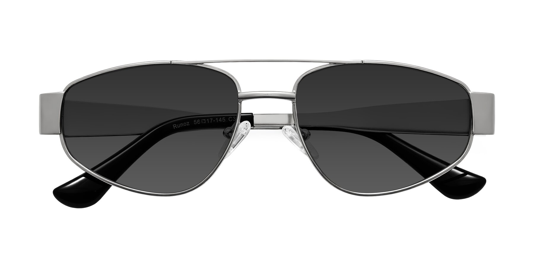 Folded Front of Runoz in Silver with Gray Tinted Lenses