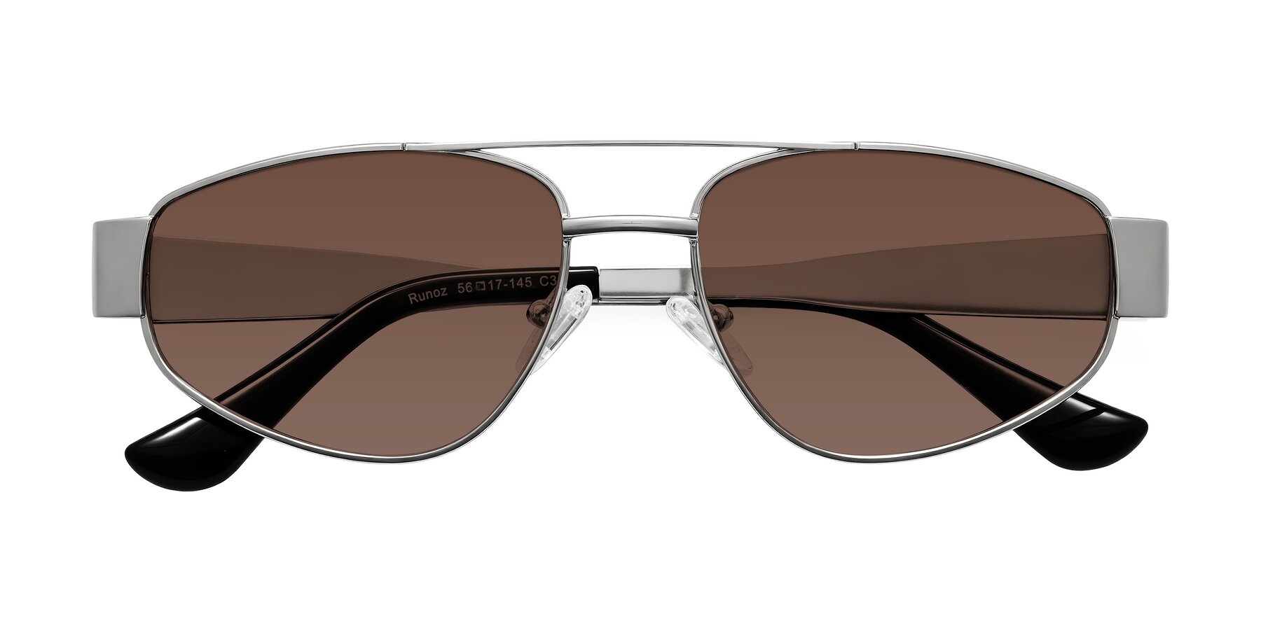 Folded Front of Runoz in Silver with Brown Tinted Lenses