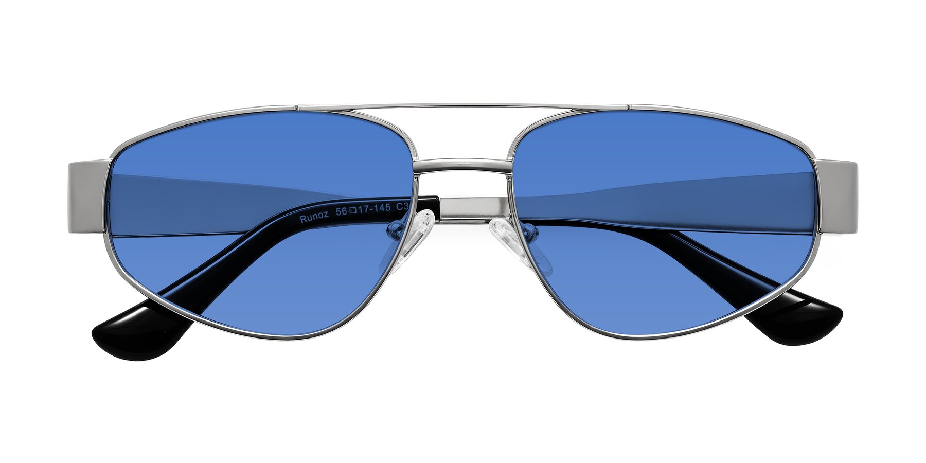 Folded Front of Runoz in Silver with Blue Tinted Lenses