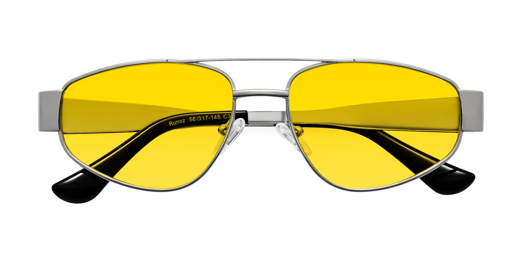 Folded Front of Runoz in Silver with Yellow Tinted Lenses