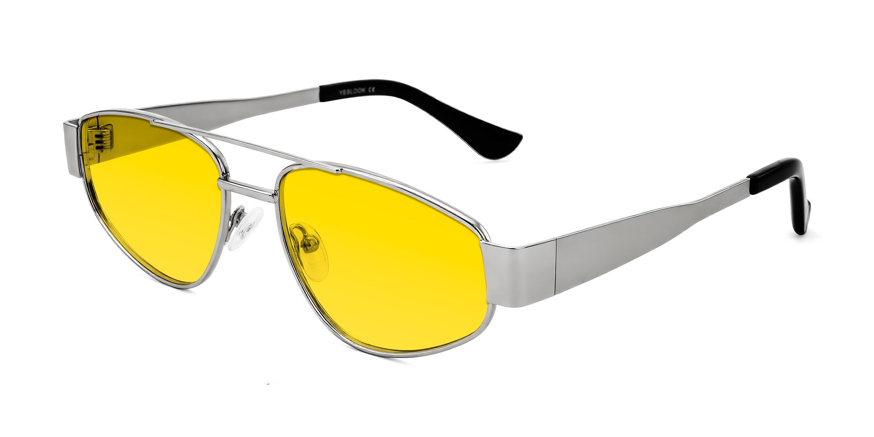 Angle of Runoz in Silver with Yellow Tinted Lenses
