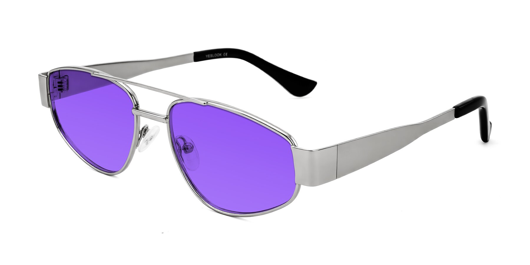 Angle of Runoz in Silver with Purple Tinted Lenses