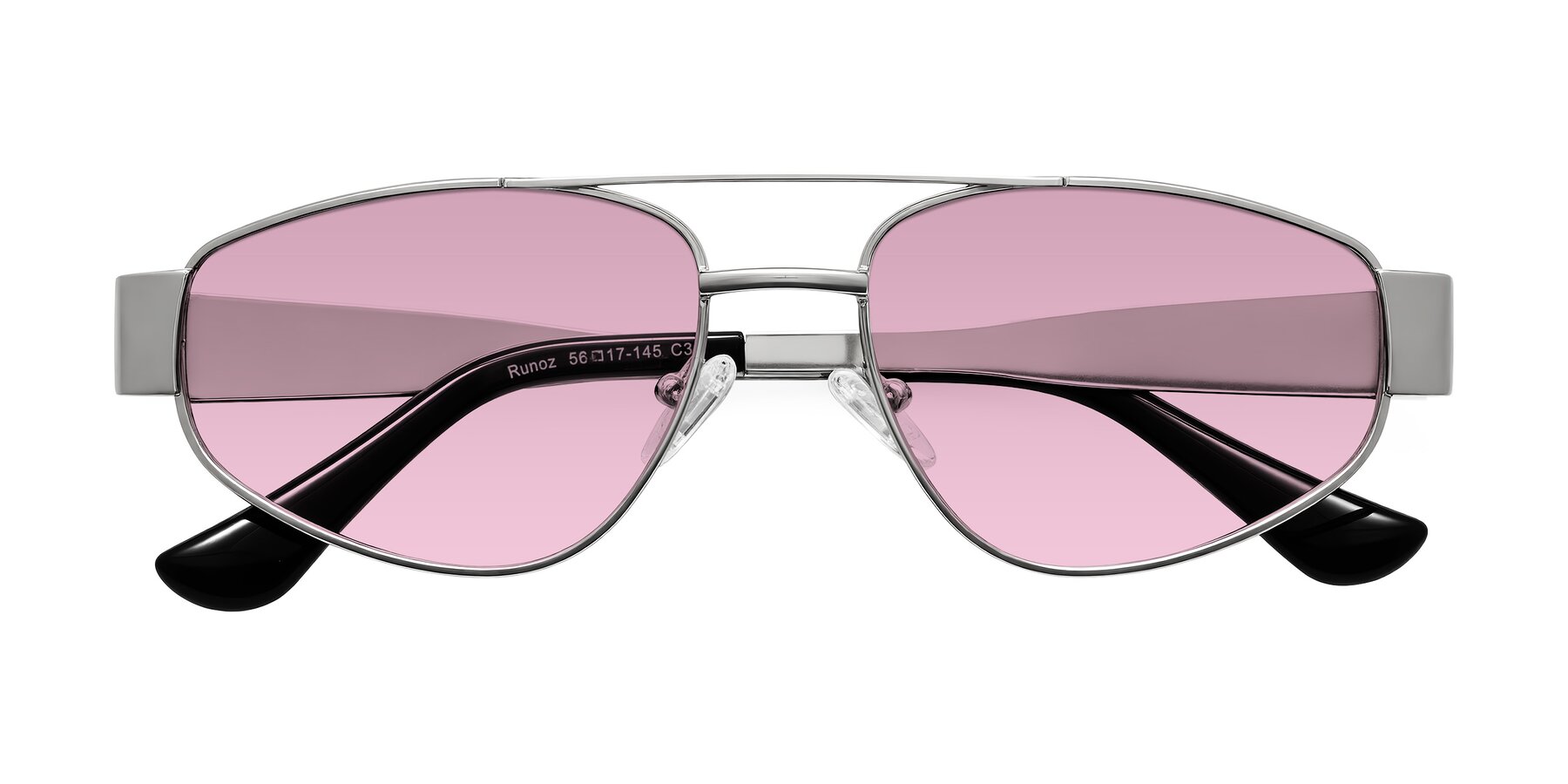 Folded Front of Runoz in Silver with Light Wine Tinted Lenses