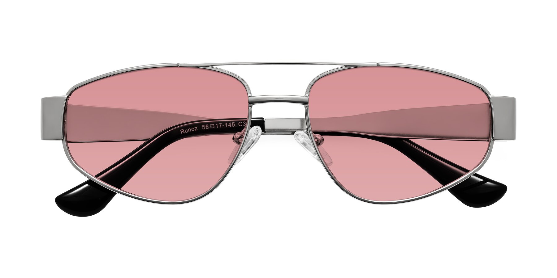 Folded Front of Runoz in Silver with Medium Garnet Tinted Lenses