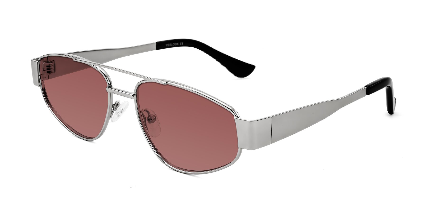 Angle of Runoz in Silver with Garnet Tinted Lenses