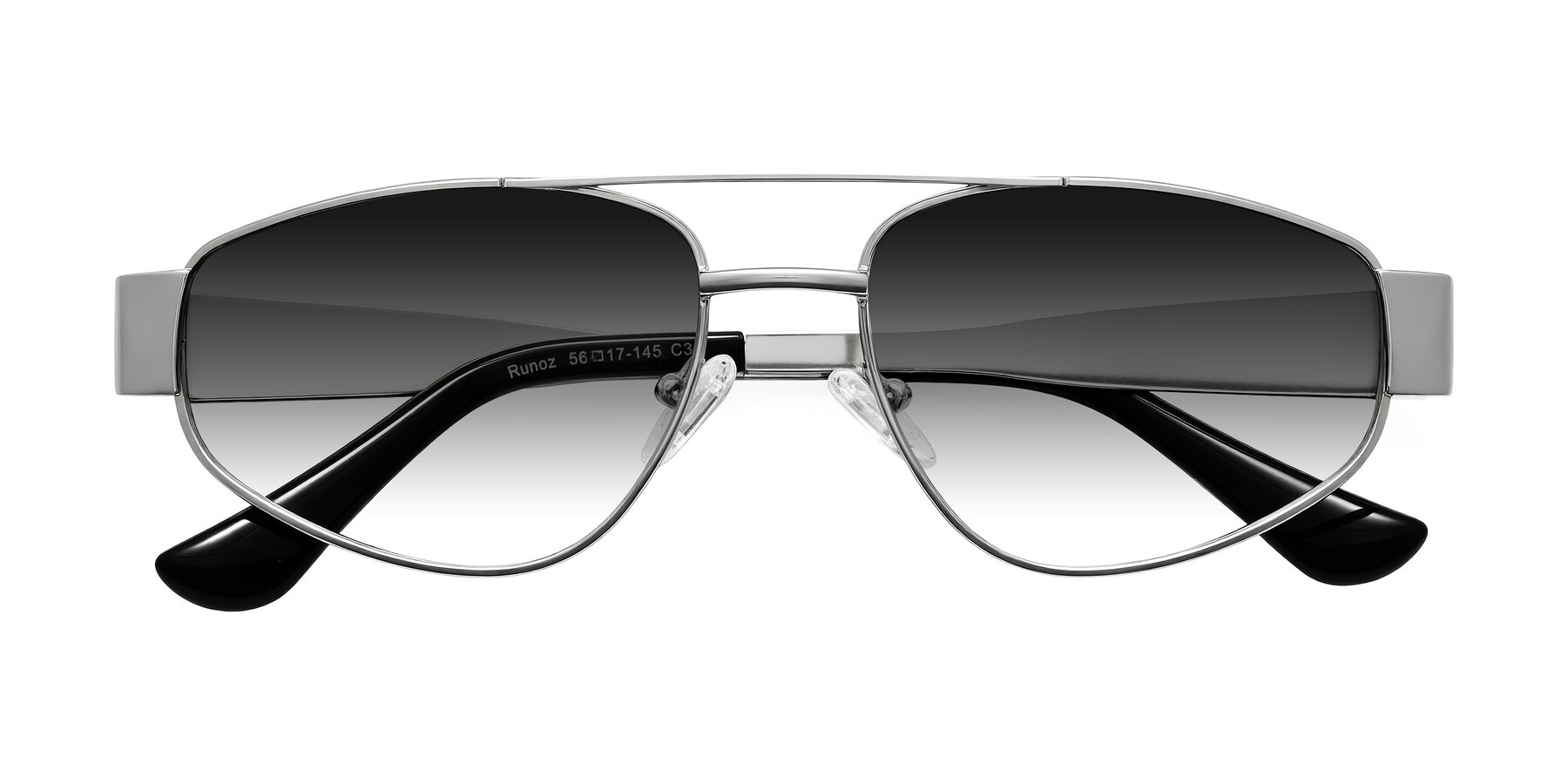 Folded Front of Runoz in Silver with Gray Gradient Lenses