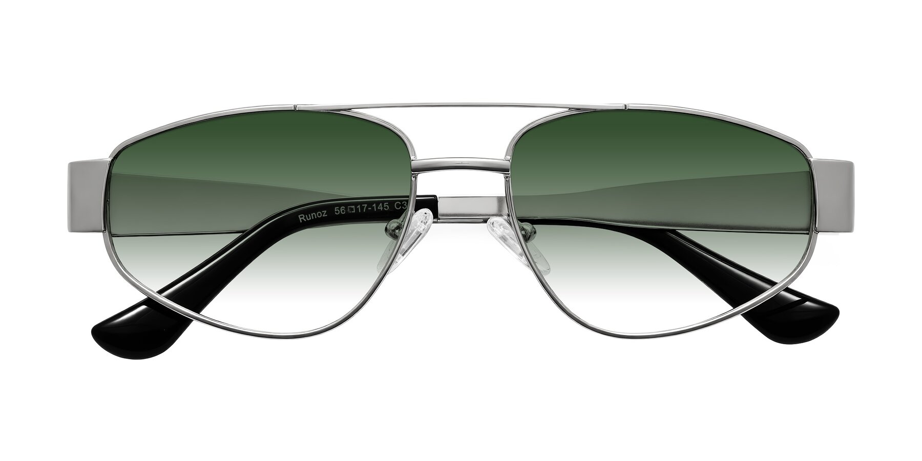 Folded Front of Runoz in Silver with Green Gradient Lenses
