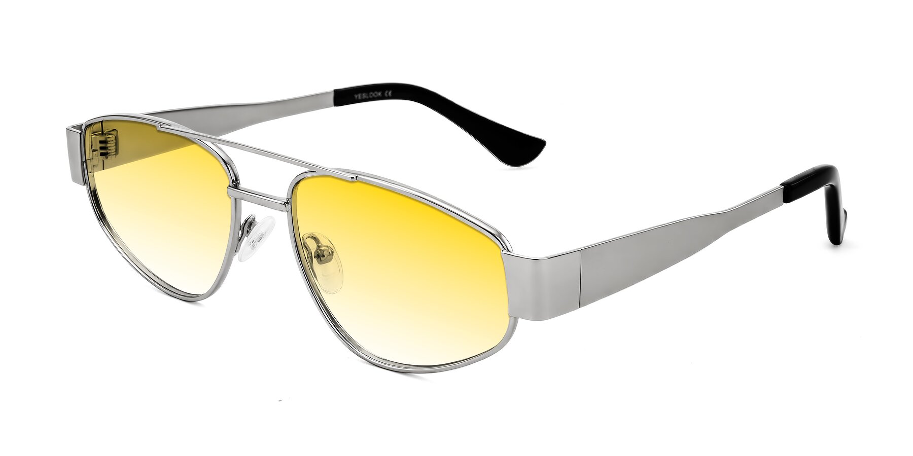 Angle of Runoz in Silver with Yellow Gradient Lenses