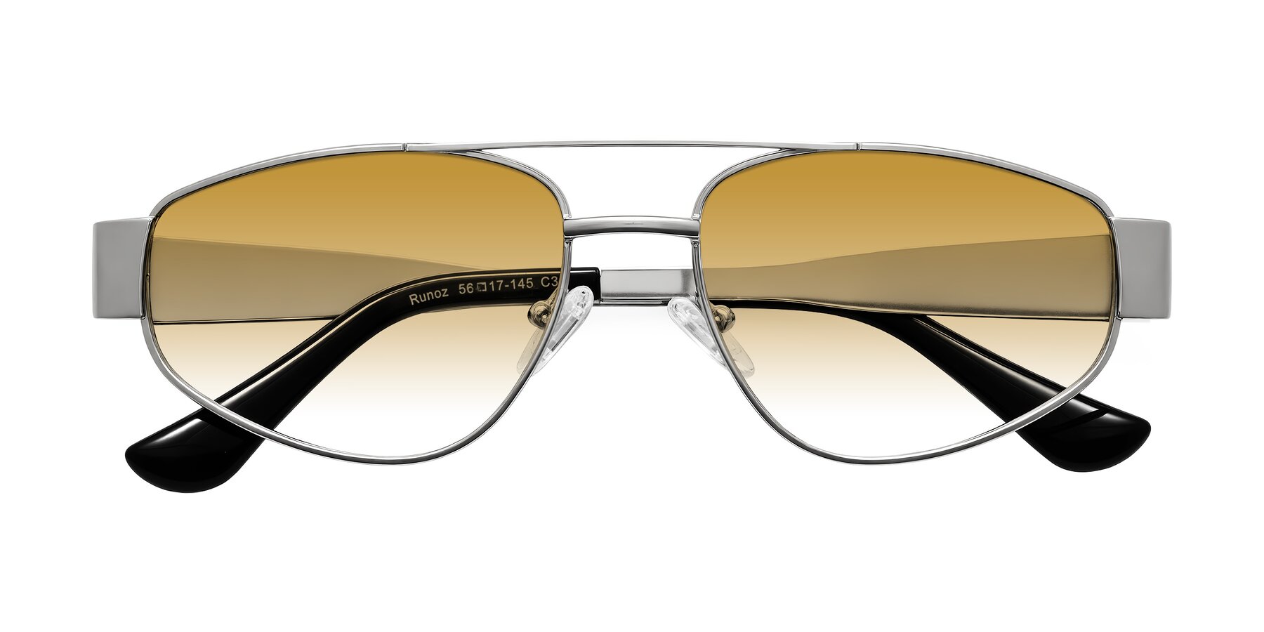 Folded Front of Runoz in Silver with Champagne Gradient Lenses