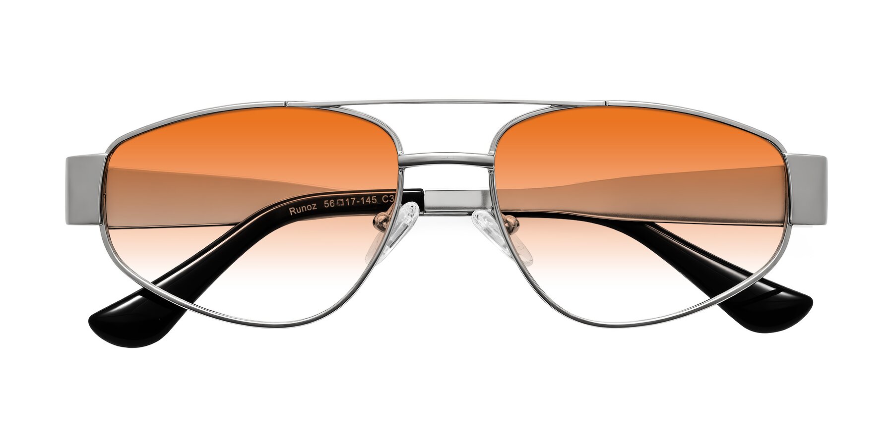 Folded Front of Runoz in Silver with Orange Gradient Lenses