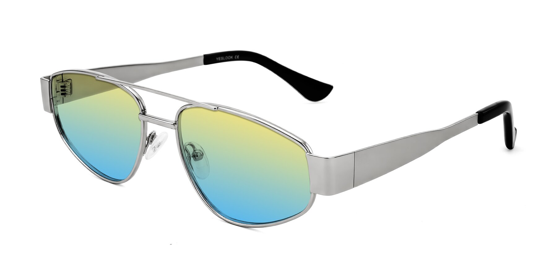 Angle of Runoz in Silver with Yellow / Blue Gradient Lenses