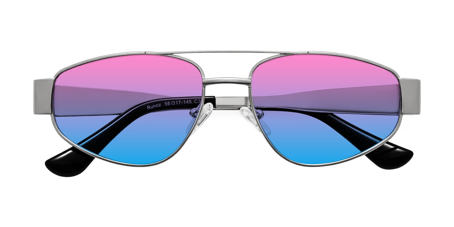 Folded Front of Runoz in Silver with Pink / Blue Gradient Lenses