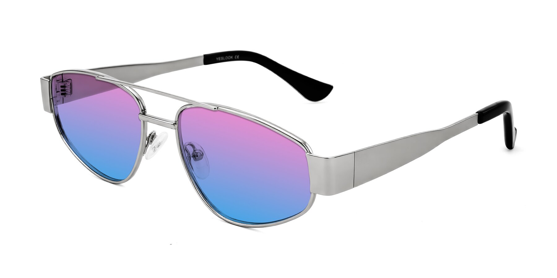 Angle of Runoz in Silver with Pink / Blue Gradient Lenses