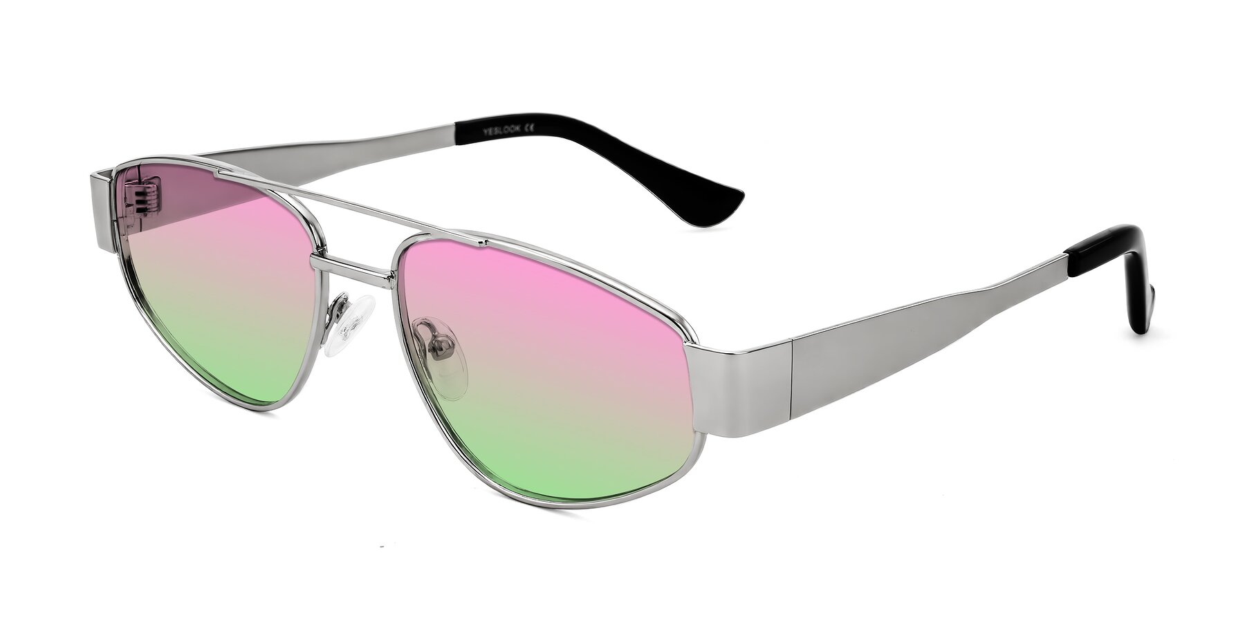 Angle of Runoz in Silver with Pink / Green Gradient Lenses