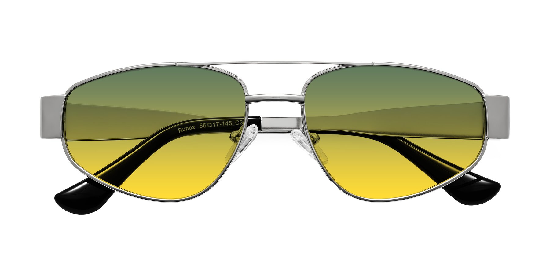 Folded Front of Runoz in Silver with Green / Yellow Gradient Lenses