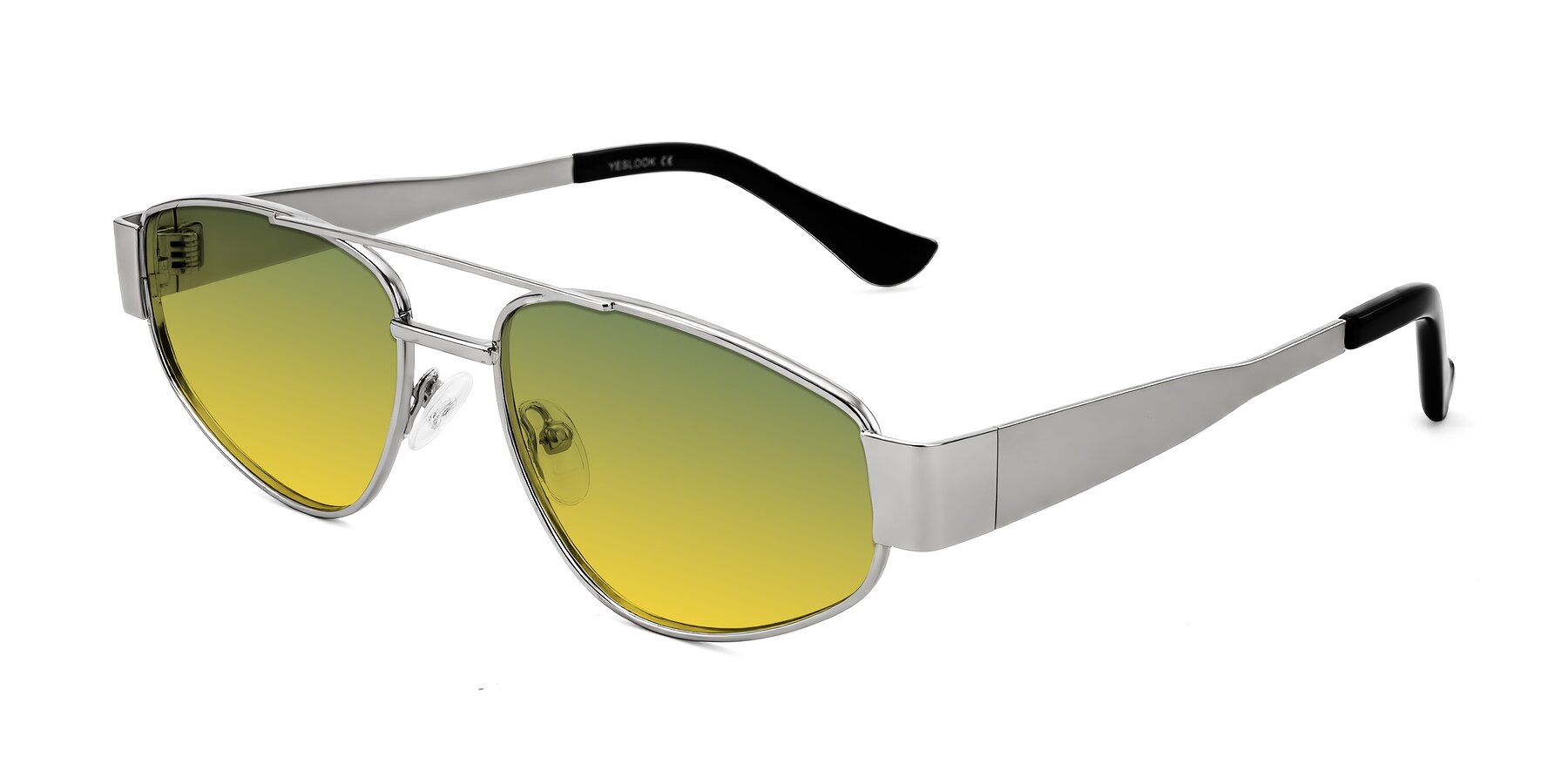 Angle of Runoz in Silver with Green / Yellow Gradient Lenses