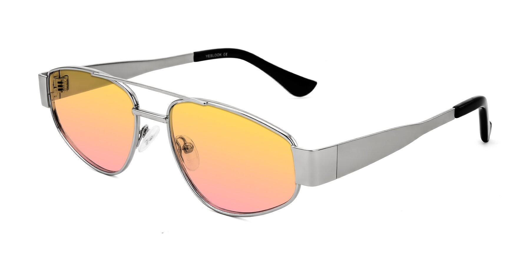 Angle of Runoz in Silver with Yellow / Pink Gradient Lenses