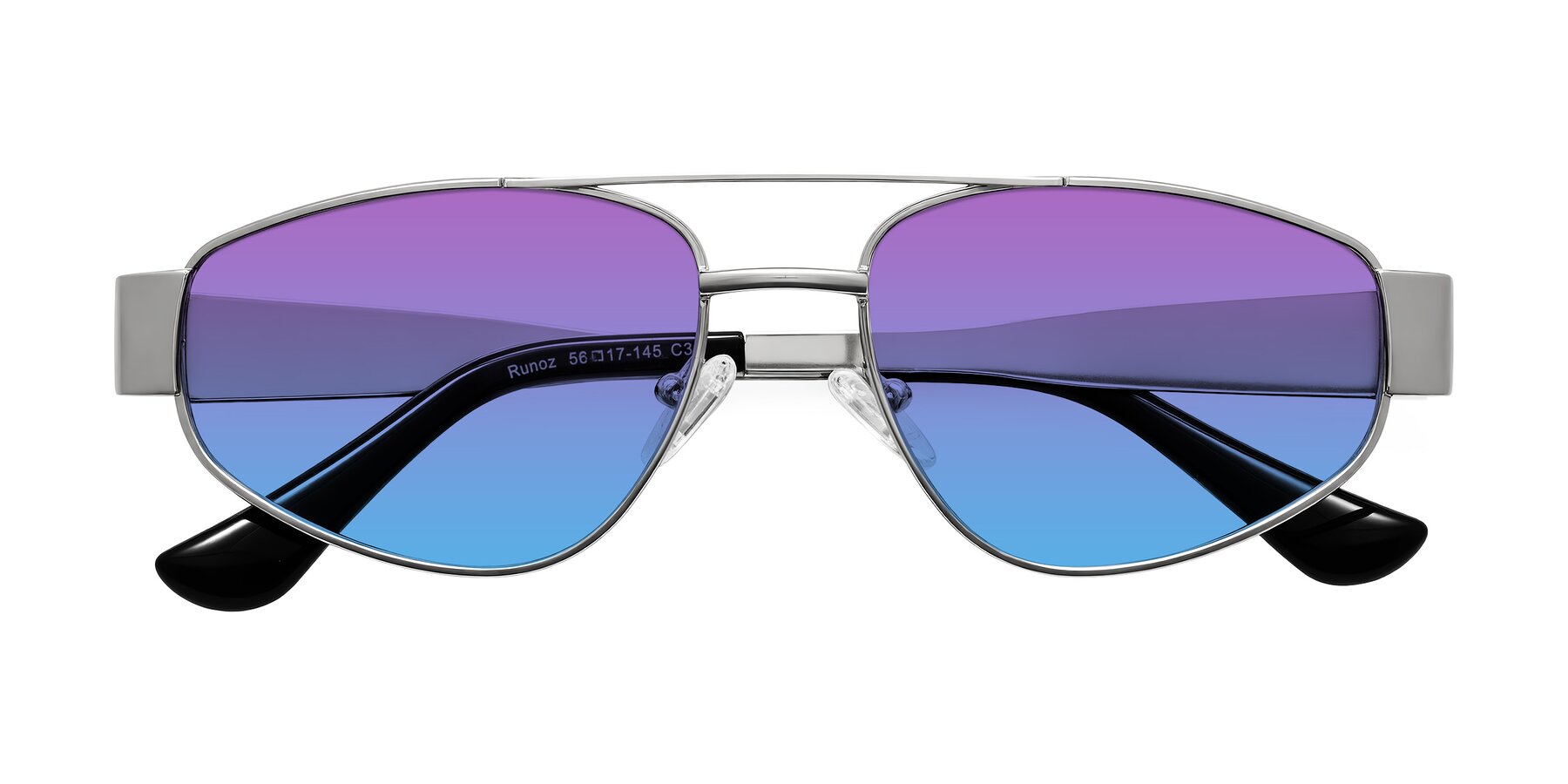 Folded Front of Runoz in Silver with Purple / Blue Gradient Lenses