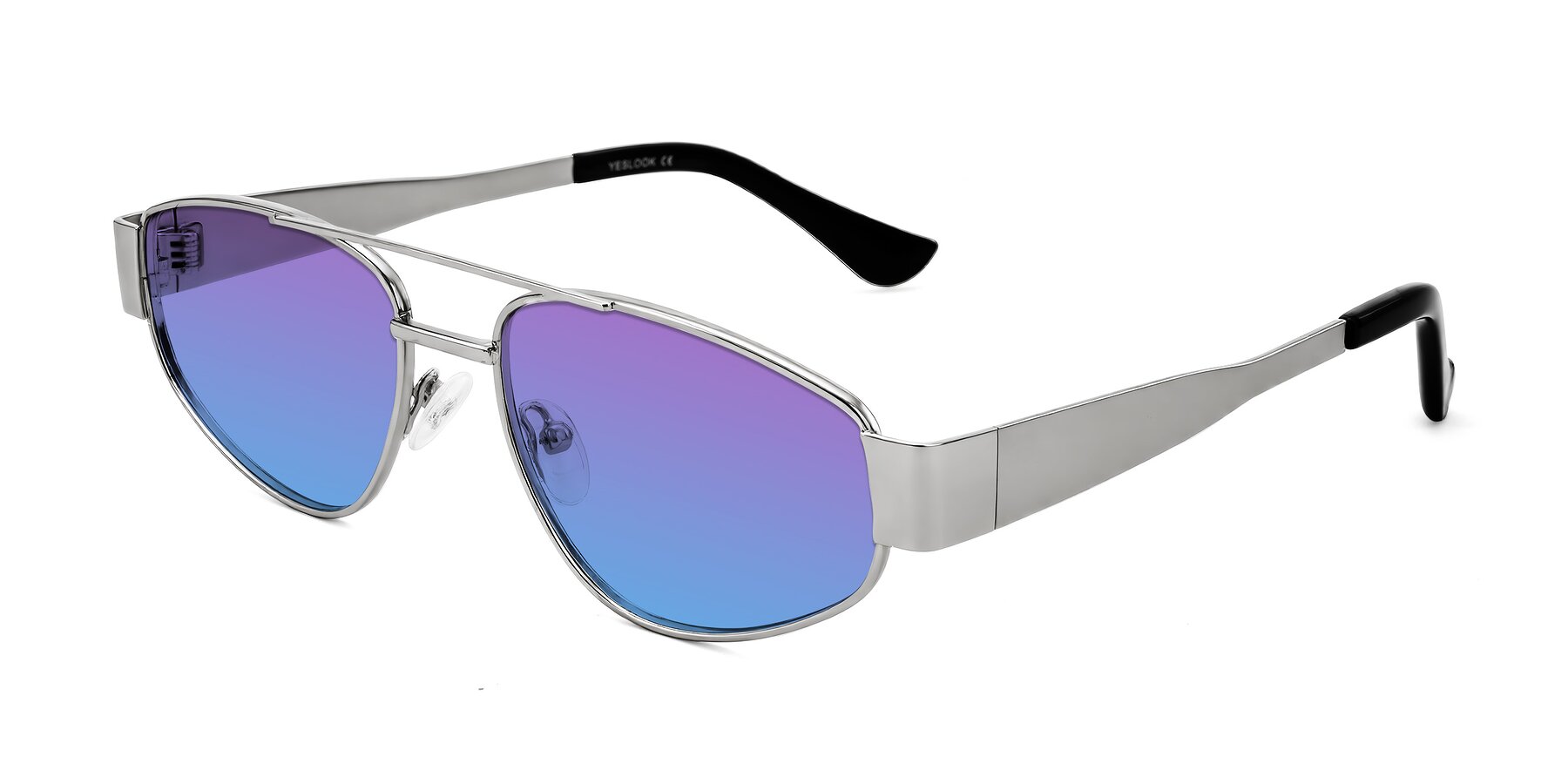 Angle of Runoz in Silver with Purple / Blue Gradient Lenses