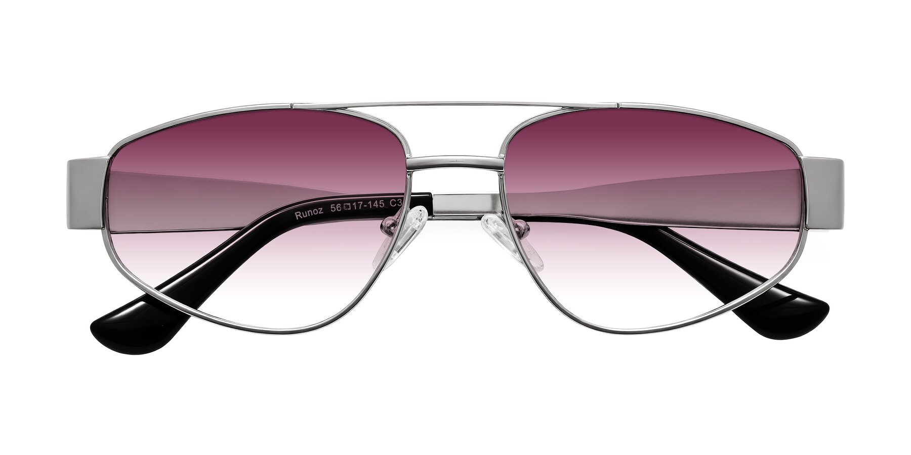 Folded Front of Runoz in Silver with Wine Gradient Lenses
