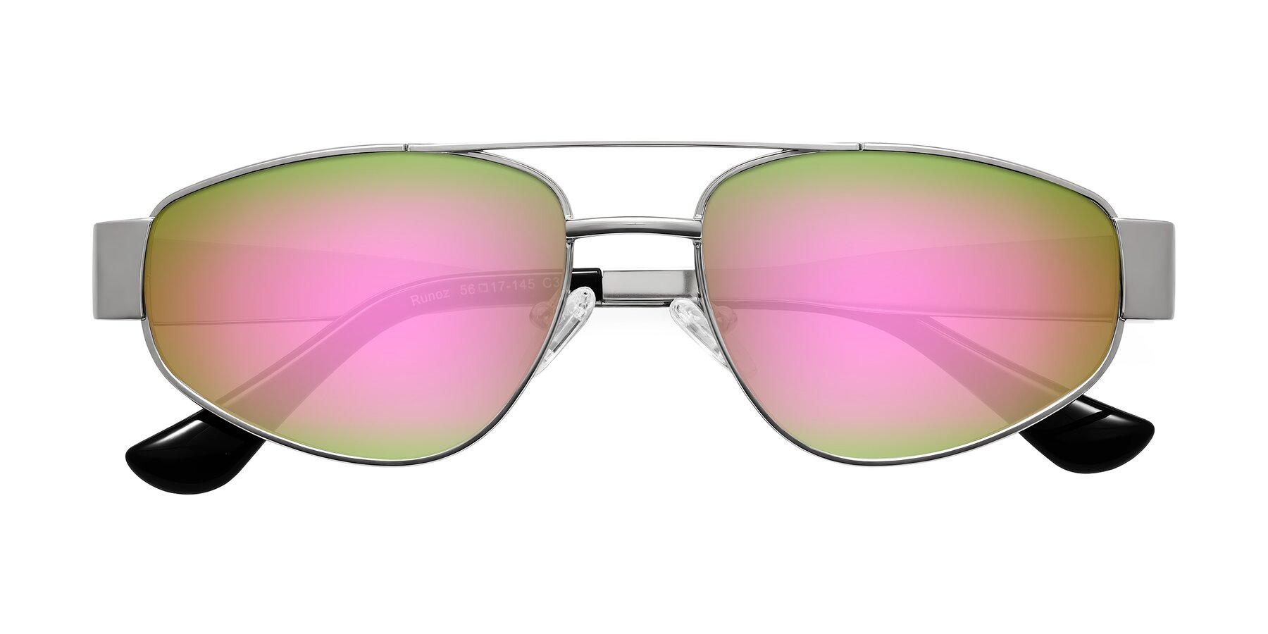 Folded Front of Runoz in Silver with Pink Mirrored Lenses