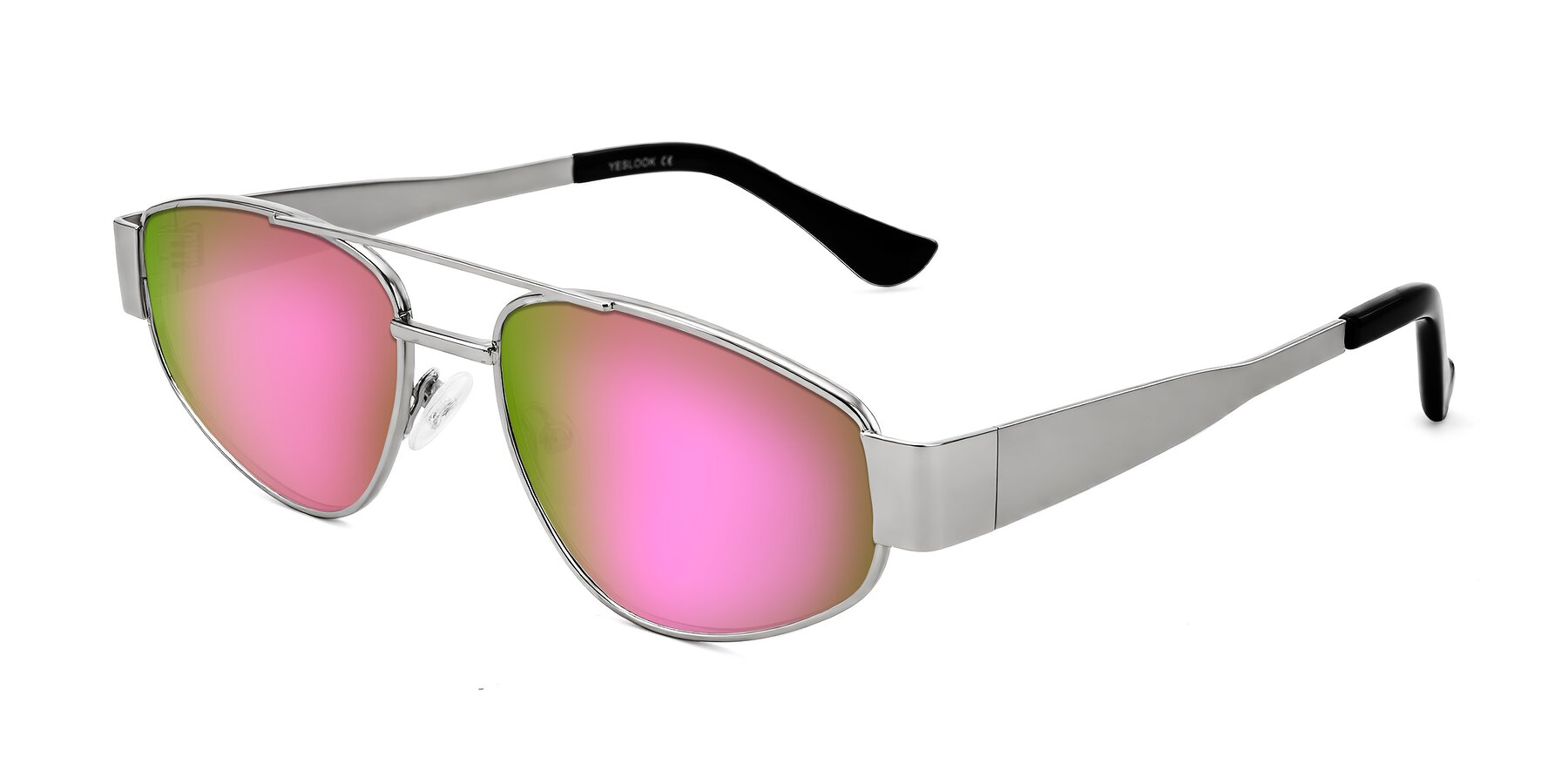 Angle of Runoz in Silver with Pink Mirrored Lenses